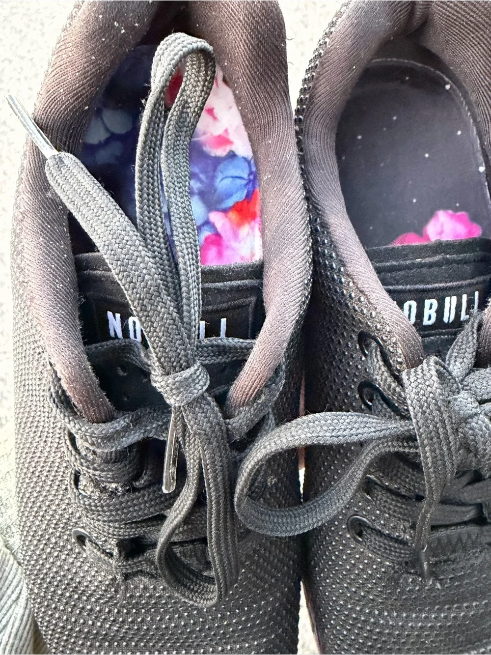 NOBULL Women's Black Trainer with Purple and Multicolor Accent Sole